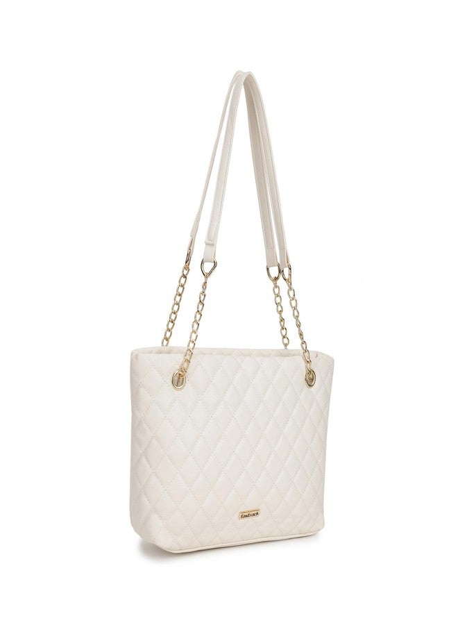 Fastrack Quilted Shoulder Bag | Faux-Leather Women's Handbag with Gold Chain Strap | White Sling Bag for Casual & Everyday Carry - Image 3